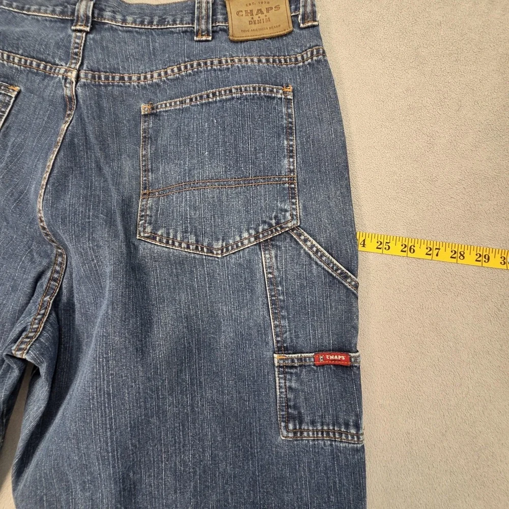 Chaps Denim Jeans Mens 40x27‎ Blue Carpenter Relaxed Straight Raw Hem Distressed